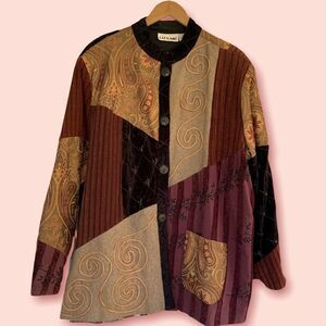 Vintage Liz & Me mixed media tapestry mandarin collar jacket